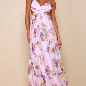 Lulu's Floral Maxi Dress in Lavender and Gold